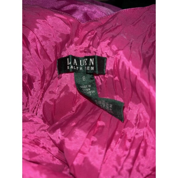 Lauren Ralph Lauren 100% Silk Bright Pink Crinkle A-Line Midi Dress Sz 8 - Picture 5 of 5